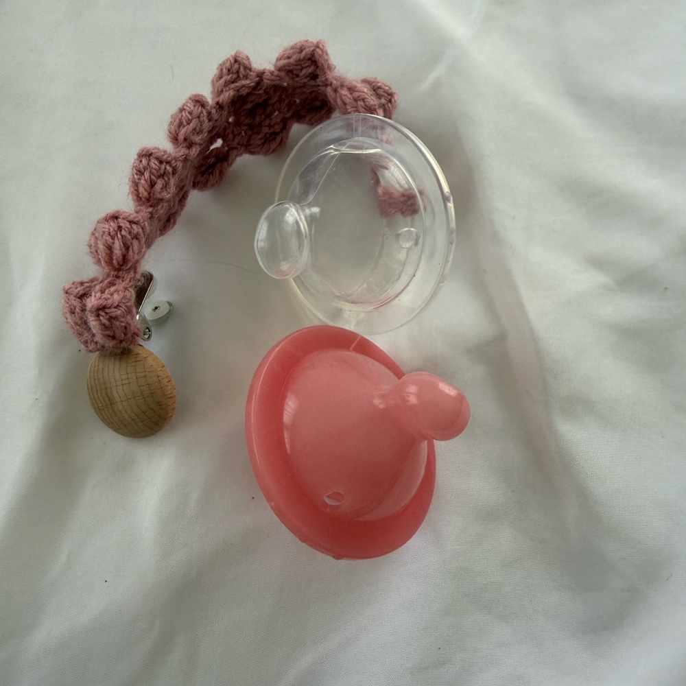 The Paci - 2 Pack With Handmade Pink Crochet Pacifier Wooden Clip